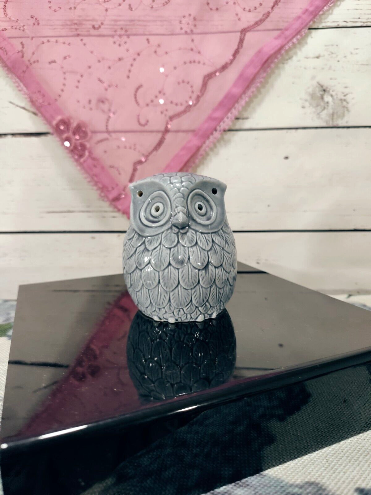 Blue/Grey Ceramic Owl Figurine Tea Light Candle Holder 4.5\