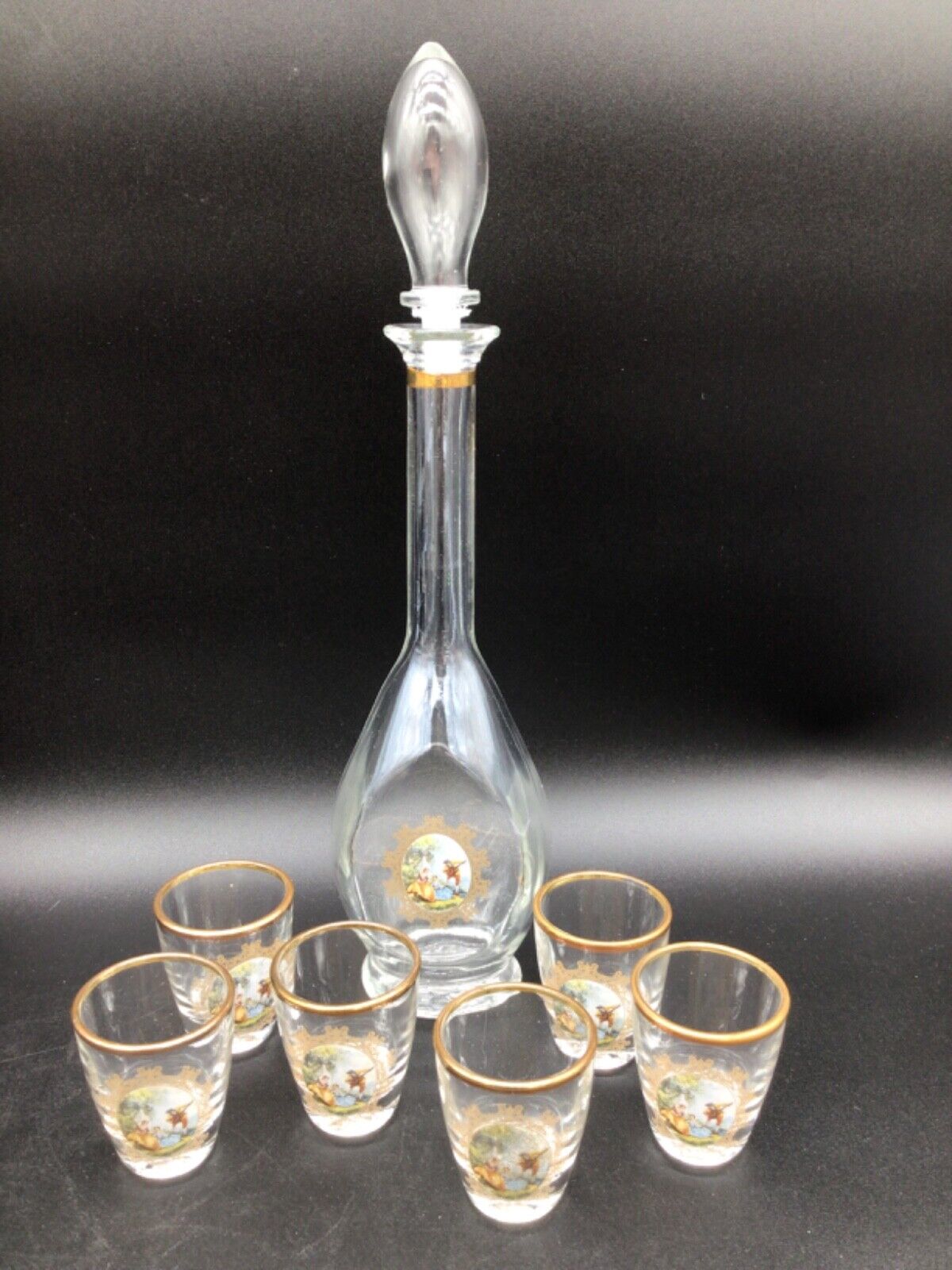 Vintage Set of F.lli Franco Liquour Bottle & Shot Glasses Made Italy