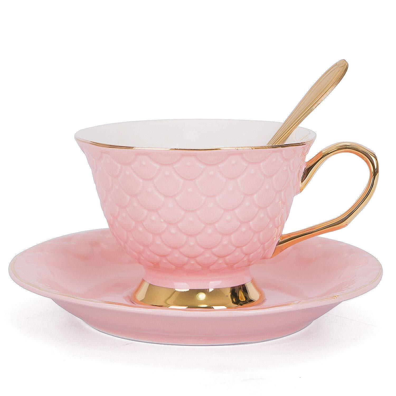 Pink Vintage 8 Ounces Porcelain Coffee Cup,Tea Cup and Saucer Set and Saucer ...