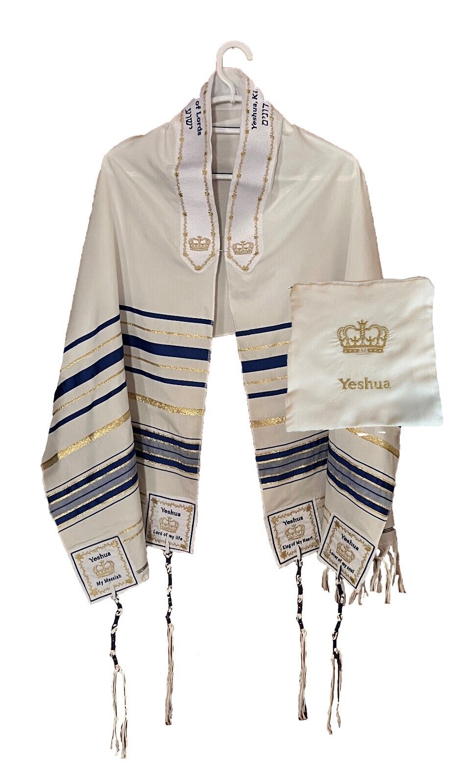 Combo ROYAL BLUE Yeshua Messianic Tallit Prayer Shawl  & Cloth Talit Zipper Bag