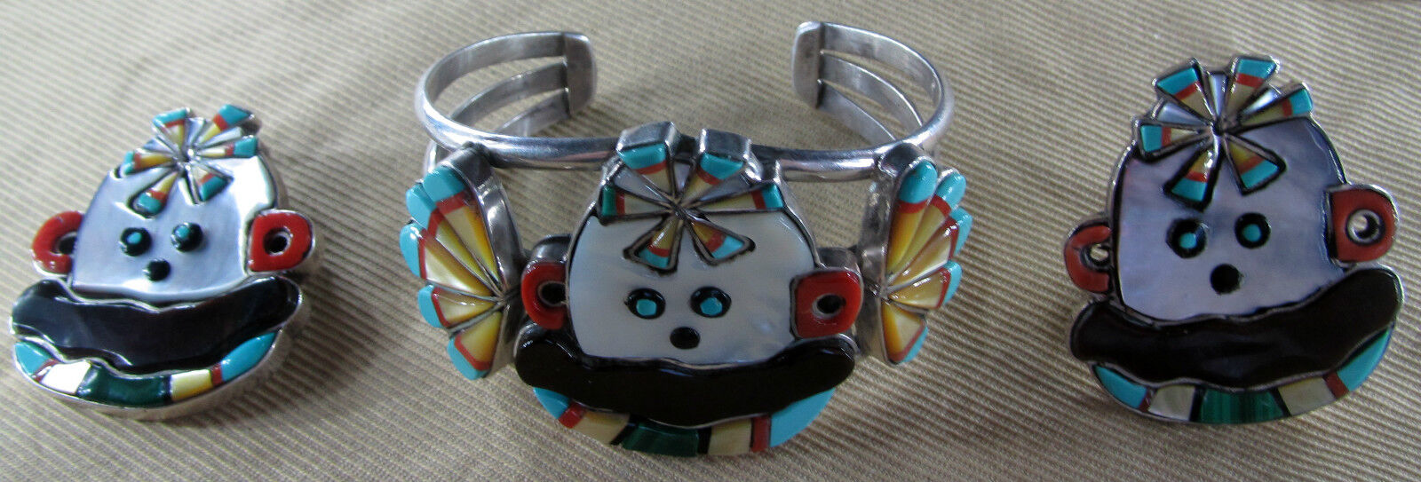 Navajo Patsy Spencer Bracelet Ring Pin-Pend Set Mosaic Inlay Eototo Kachina 1977
