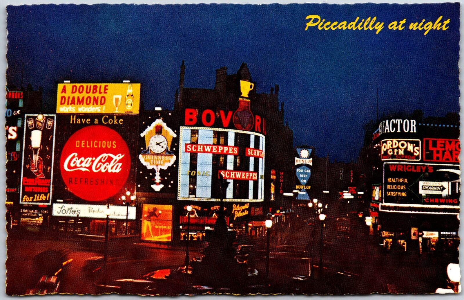 Piccadilly At Night Coca-Cola Wrickley\'s Stores Shops London England Postcard