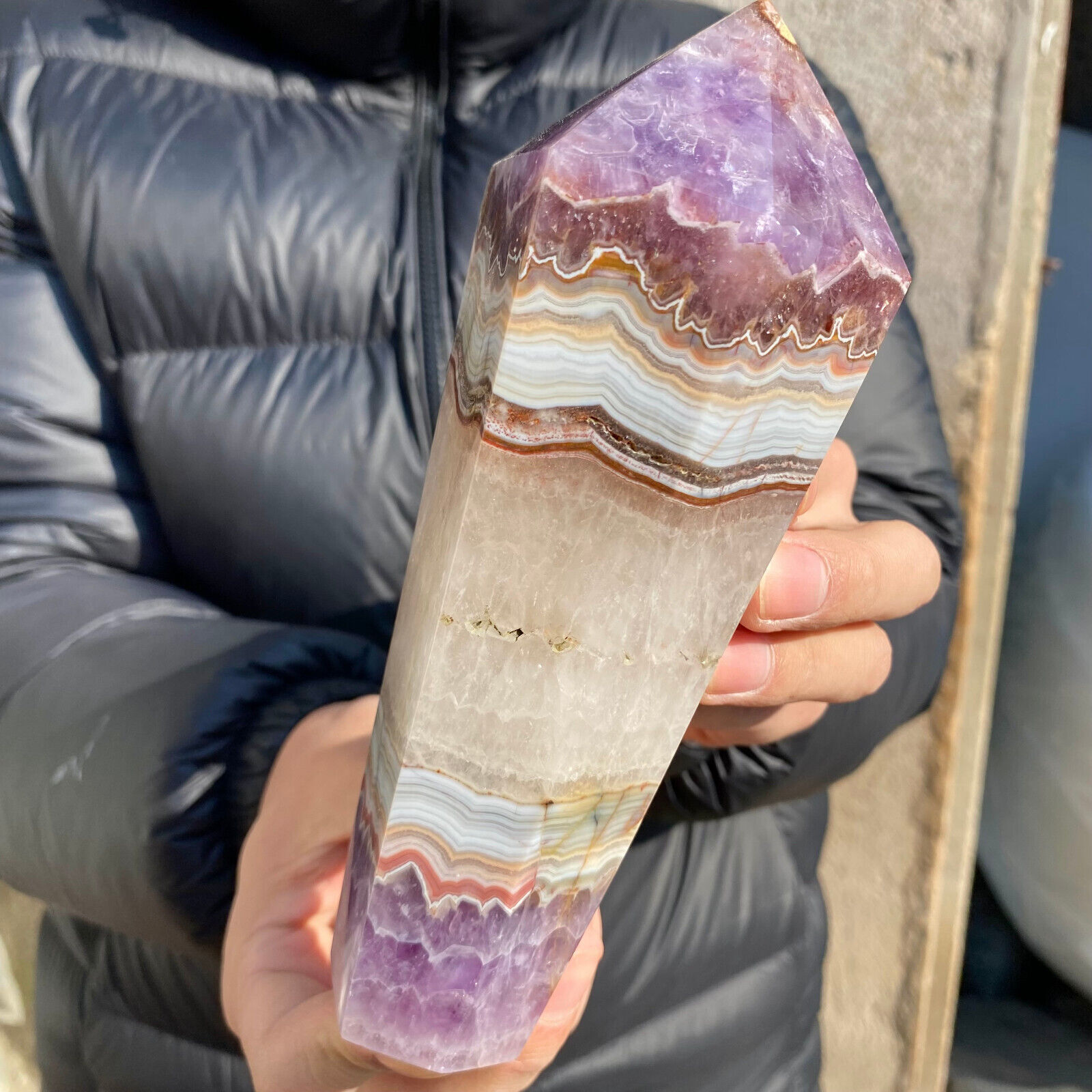 925g Natural Agate Amethyst Scepter Quartz Crystal Wand Point Healing Stone