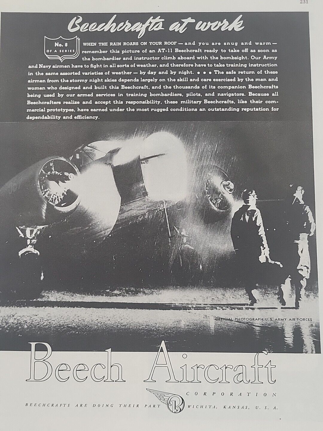 1943 Beech Aircraft Fortune WW2 Print Ad Beechcraft War AT-11 Plane Soldiers