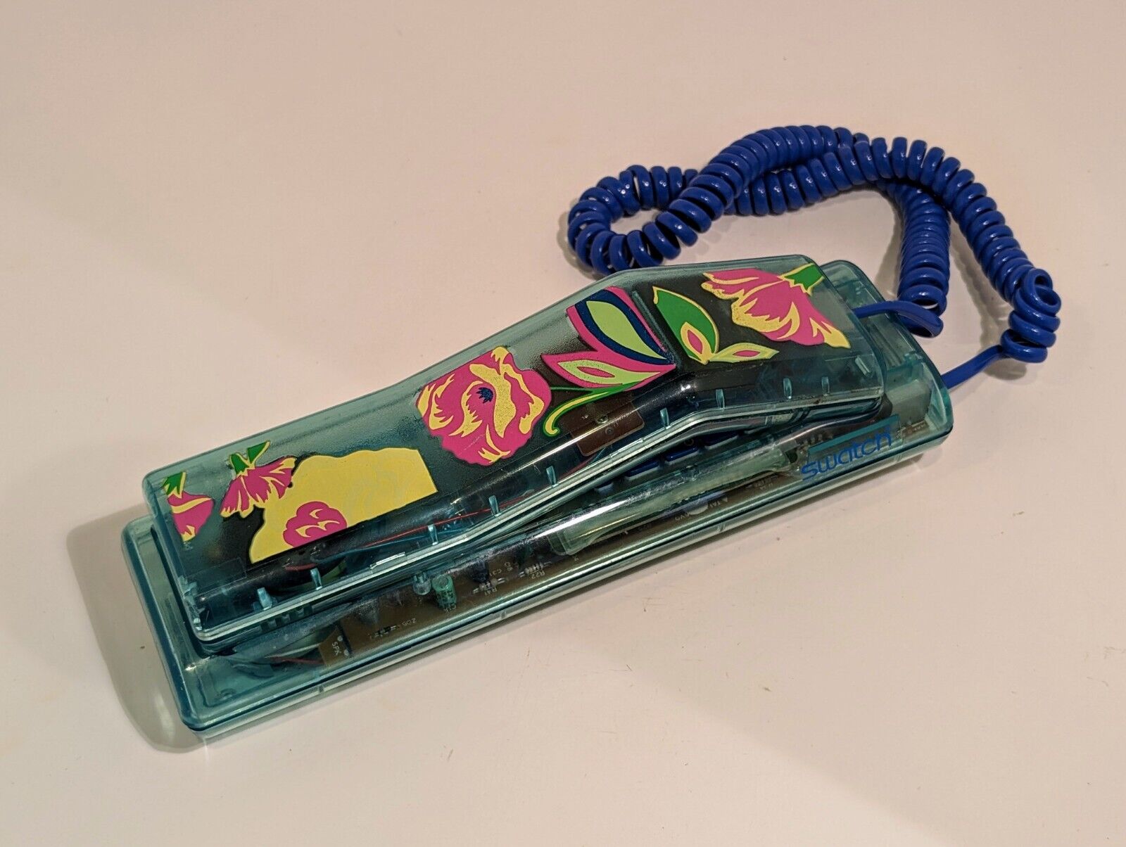 Vintage 80s Swatch Twin Phone - Clear Blue-green & Floral - Untested