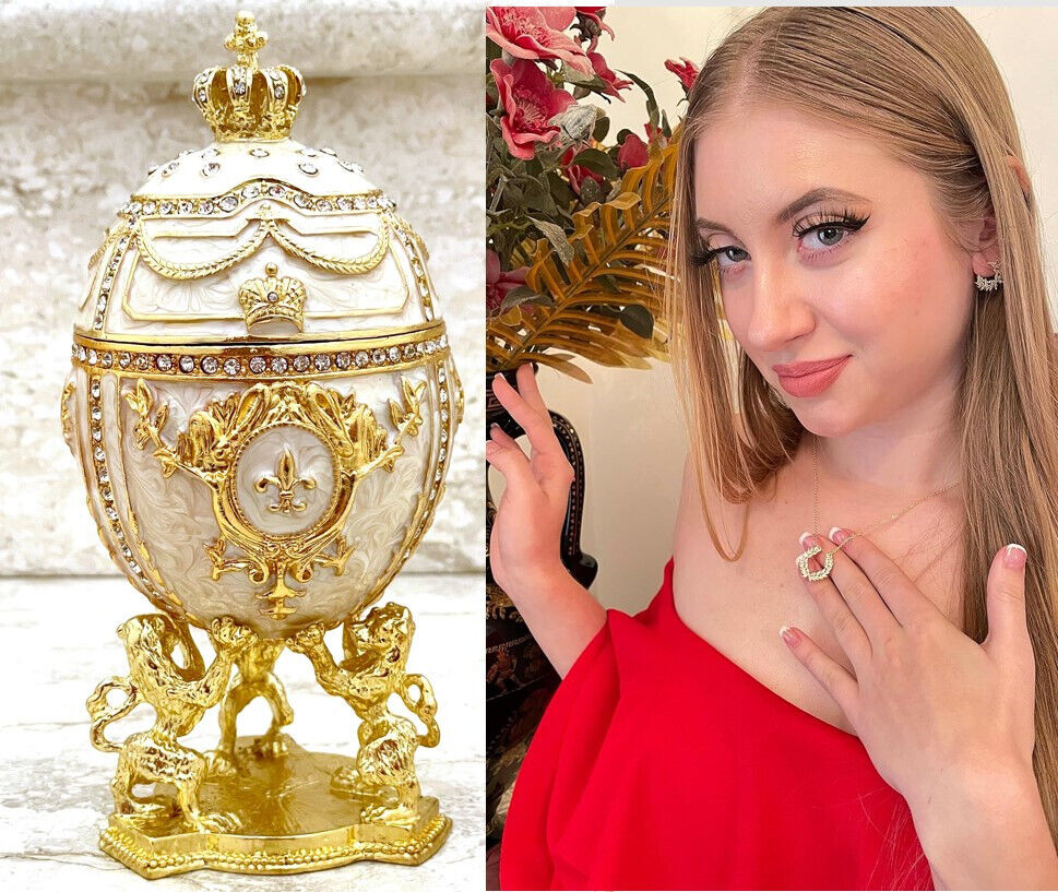 Imperial Faberge egg + Gold Swarovski Wreath SET Wedding gift for couple Fabergé