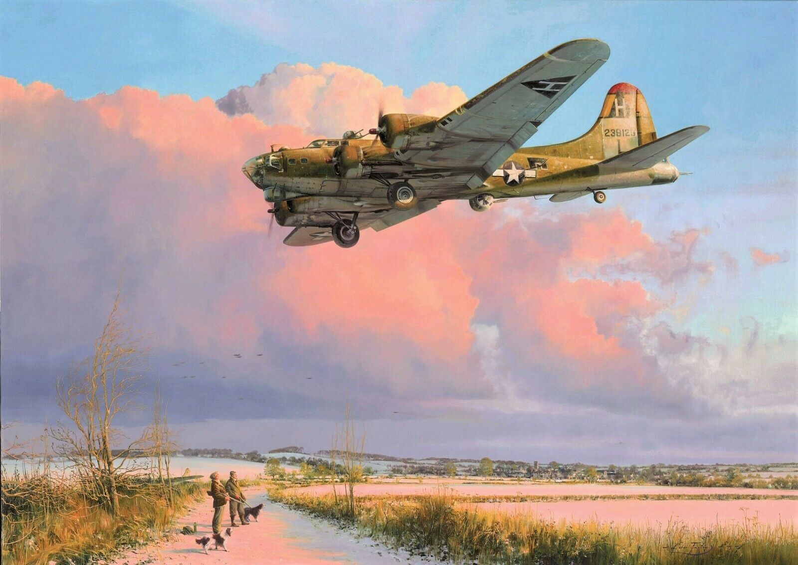Skipper Comes Home by Robert Taylor aviation art signed by WWII B-17 Aircrew