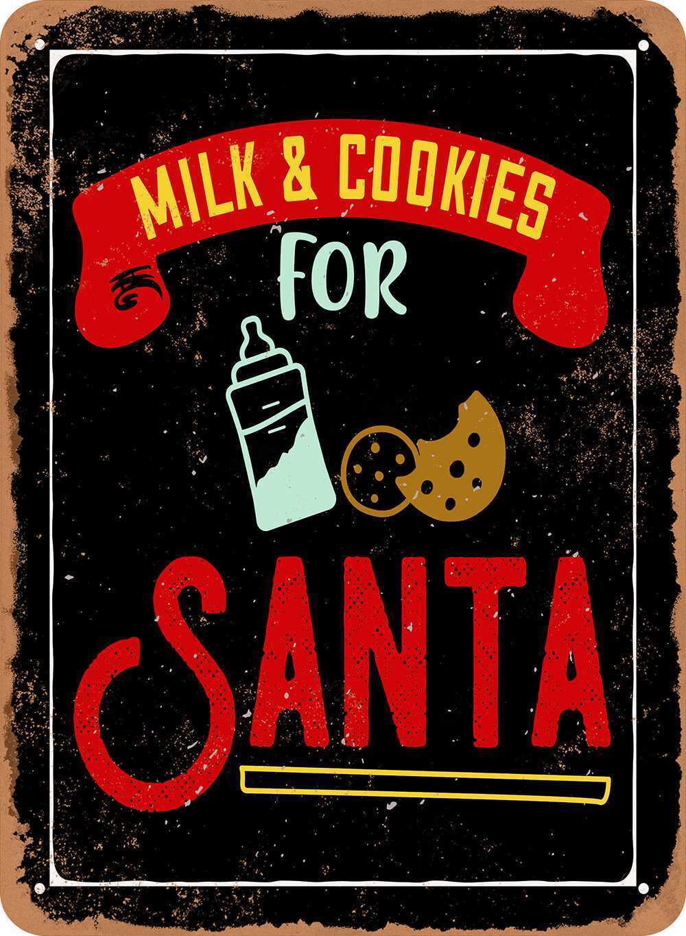 Metal Sign - Milk & Cookies For Santa - Vintage Look