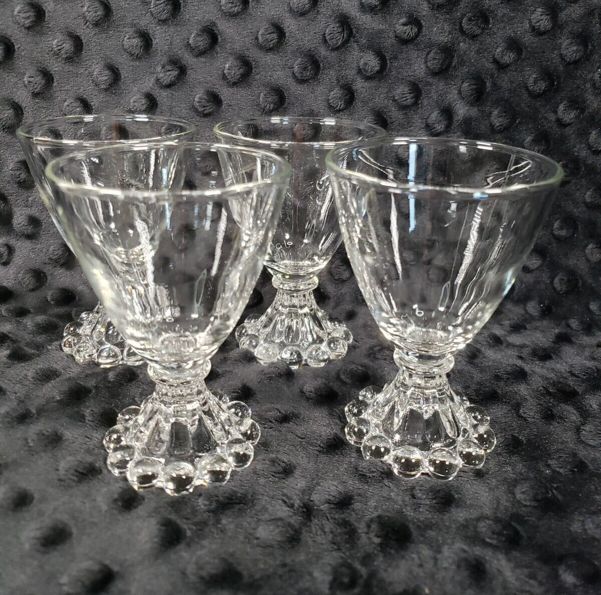 4 Vintage Berwick Boopie Bubble Footed Clear Cordial Glasses Anchor Hocking
