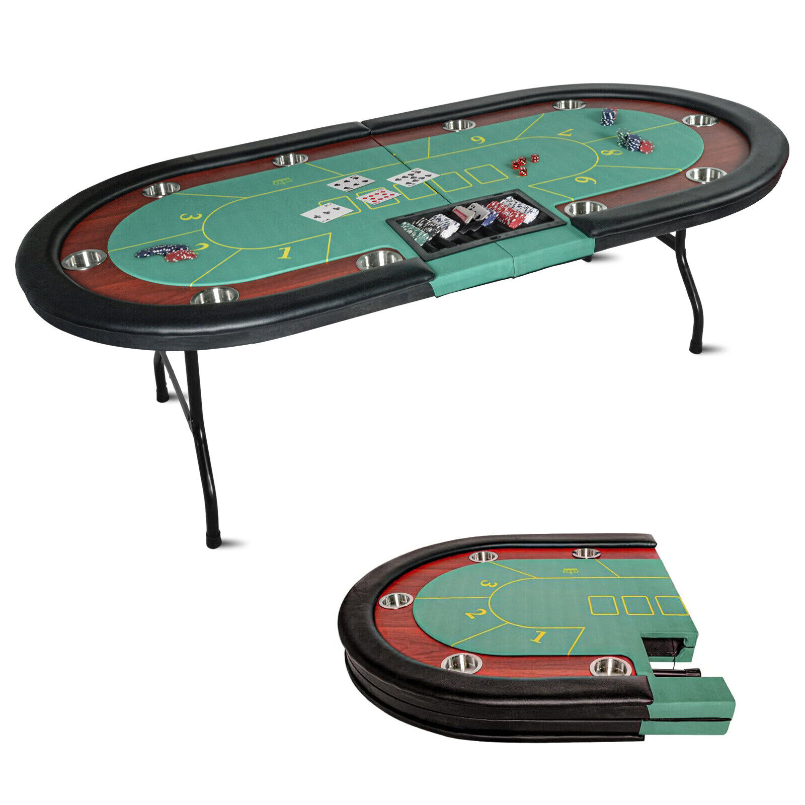 Foldable Poker Table 10 Player Deluxe Texas Casino Blackjack Card Game Party 