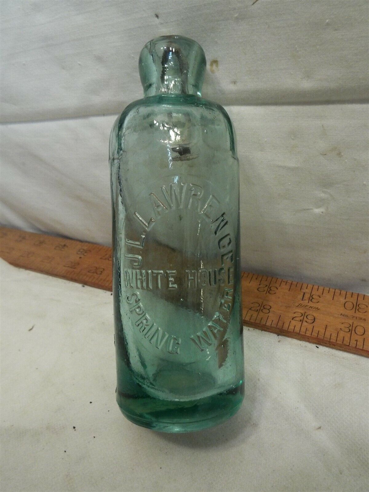 Antique Blob Top Bottle J.L Lawrence White House Spring Water Aqua Stopper