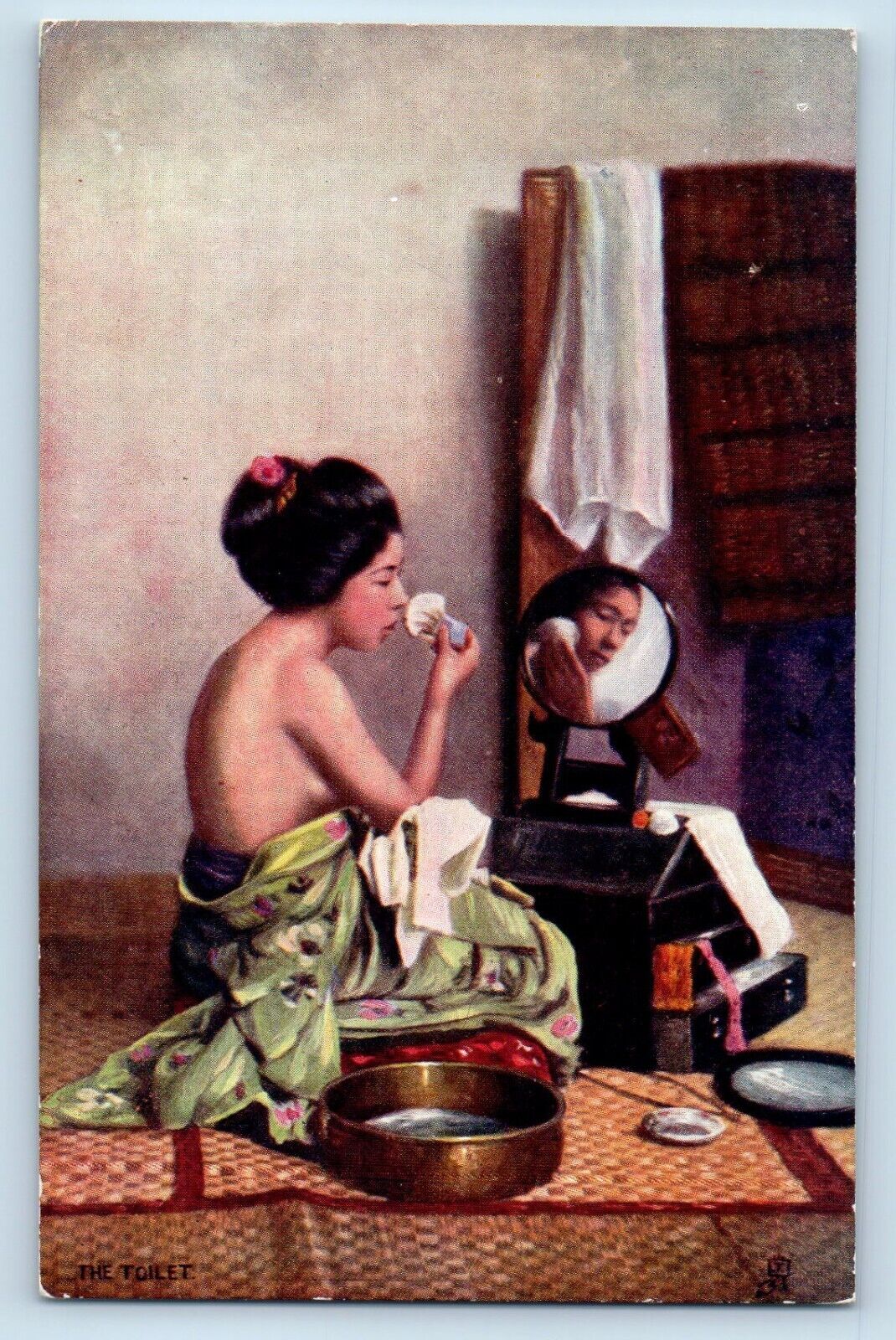 Japan Postcard The Toilet Girl Half Nude Oilette Tuck c1905 Unposted Antique