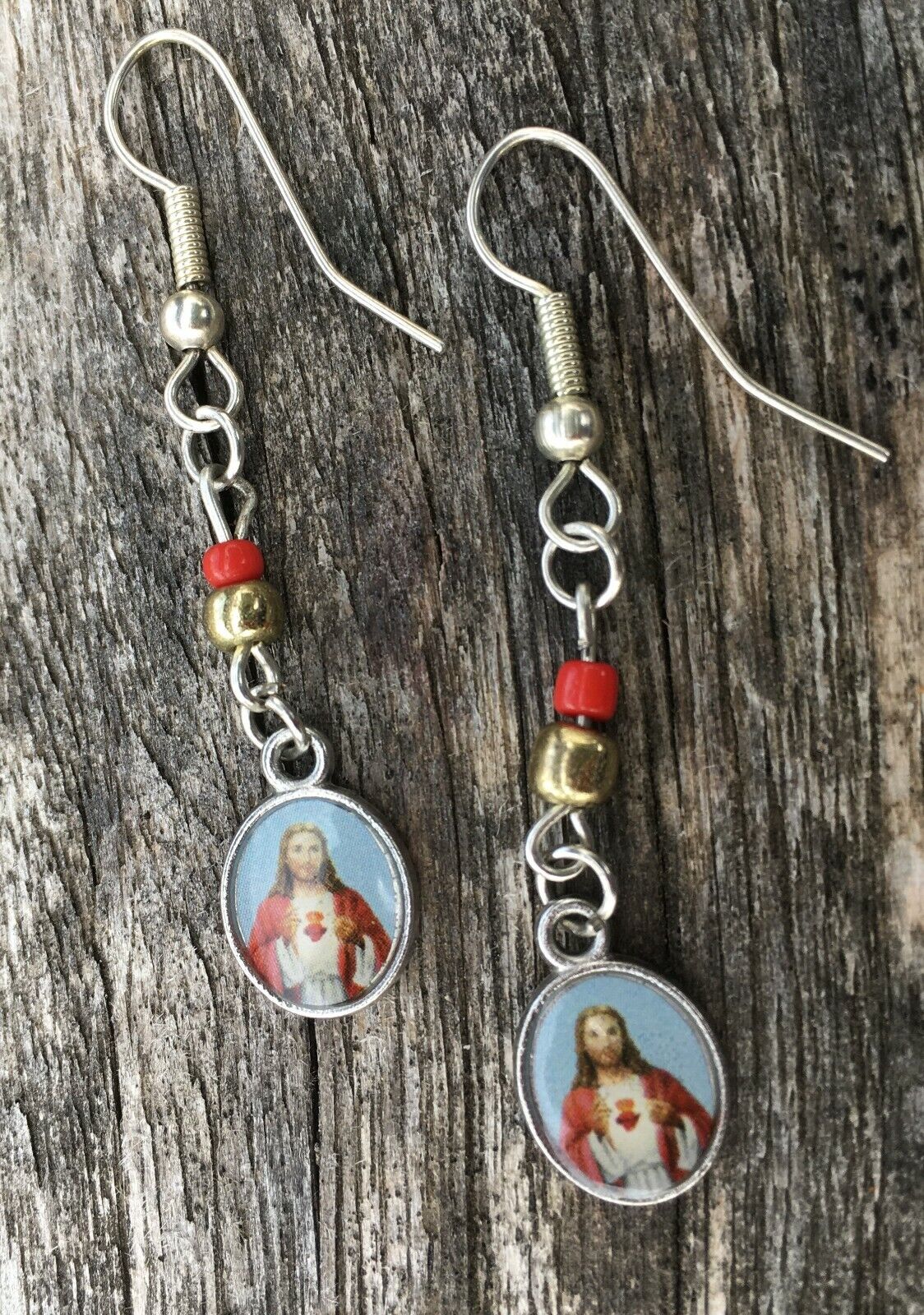 Catholic Jewelry Medal Sacred Heart Of Jesus Drop Earrings Gift Ladies Teen