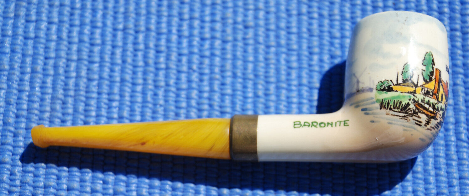 5 1/2 Hand-Painted Baronite Holland Pipe-Signed GOEDWAAGEN Bakelite Stem vintage
