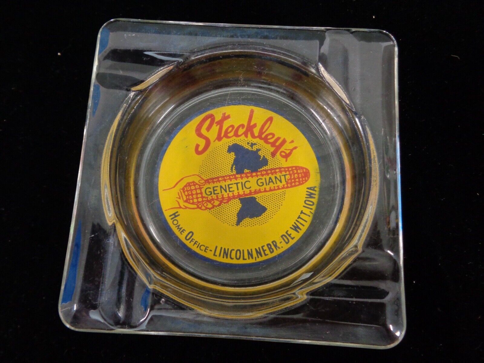 Vintage Steckley\'s Genetic Giant Corn Feed/Seed Ashtray - Lincoln NE, DeWitt IA