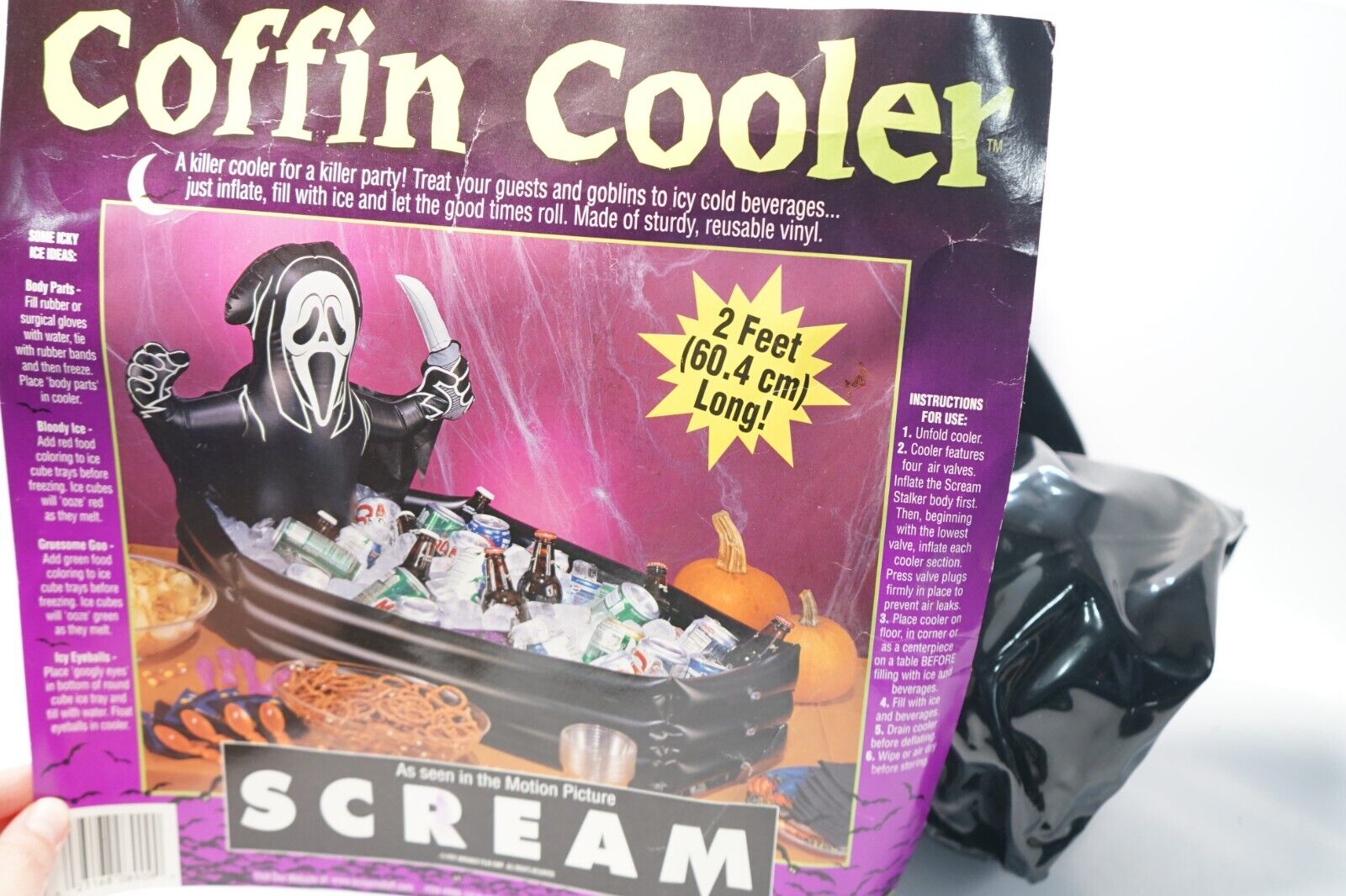 Open Box Vintage 1997 Scream Ghost Face Coffin Cooler 2' Long Halloween Prop