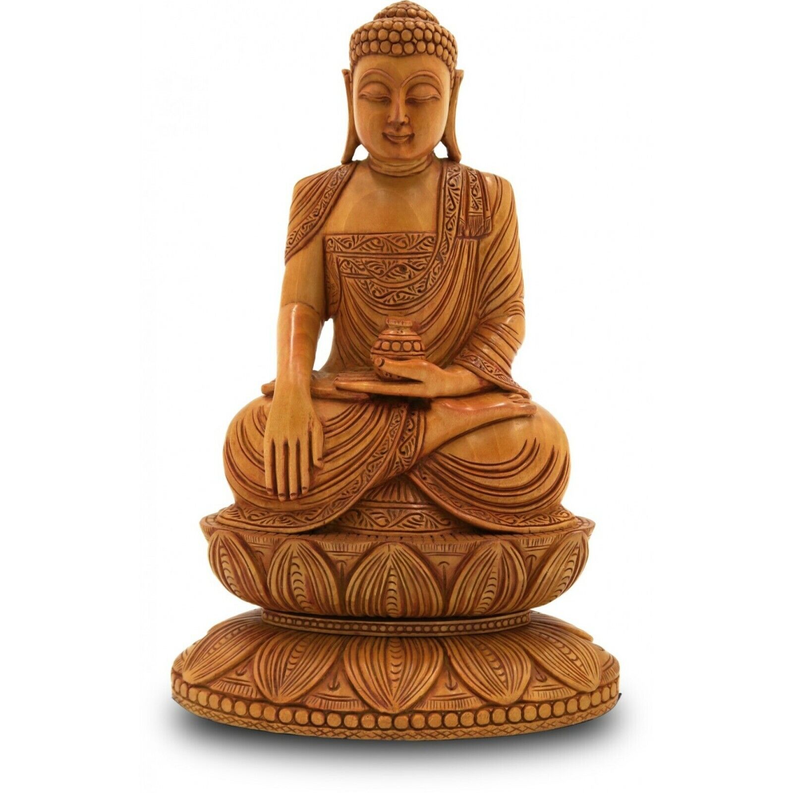 Beautiful Handcrafted Wooden Lord Gautam Buddha Meditating Statue From India-DP2
