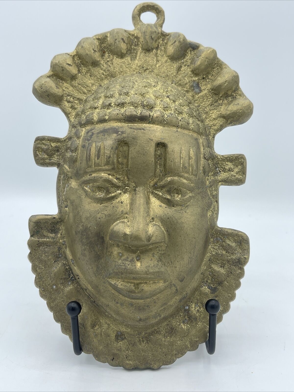 Brass Benin African Tribal Mask Wall Plaque, Queen Idia Bohemian Tribal Antique
