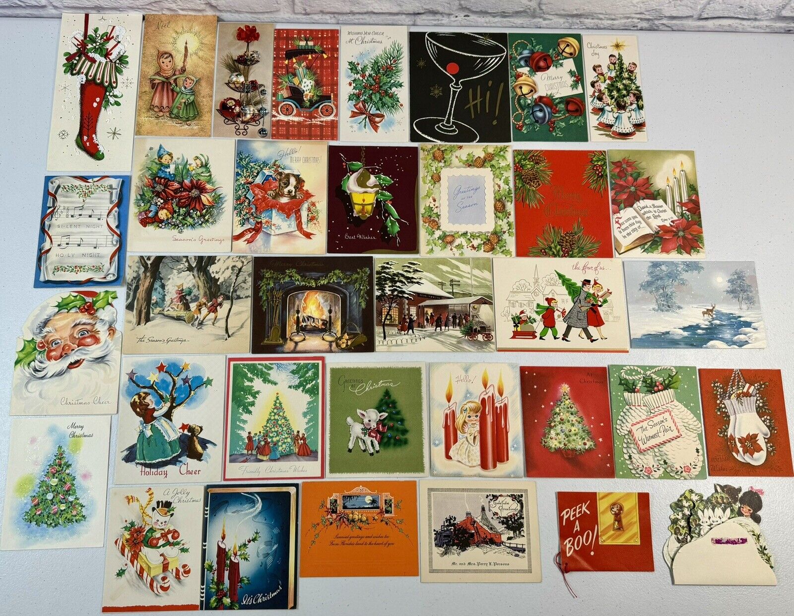 *M* Huge Lot of 35 Vintage Christmas Cards 1920’s-1960’s MCM Used