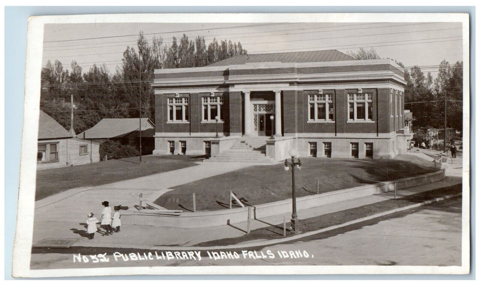 Idaho Falls Idaho ID Postcard RPPC Photo Public Library Building Children 1928