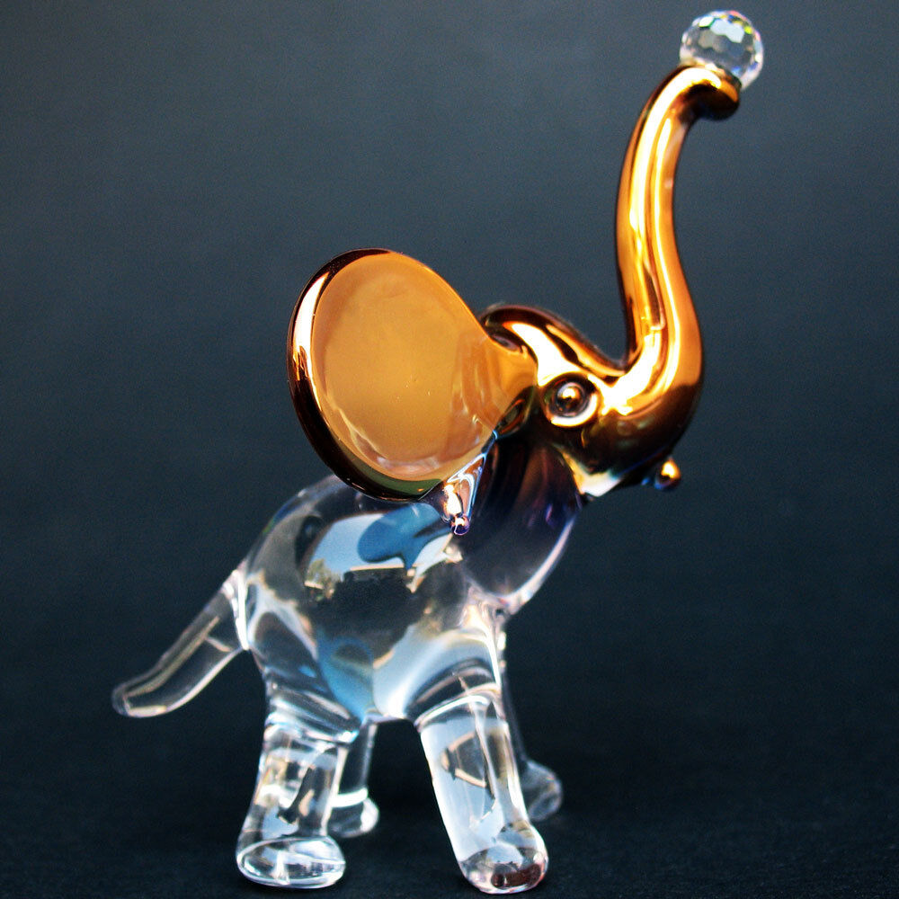 Elephant Circus Figurine Pink Gold Glass and Crystal