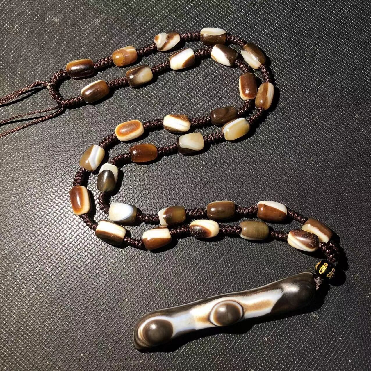 Unique Shape Energy Tibetan Old Agate 3Heaven Eye dZi Bead Pendant necklace