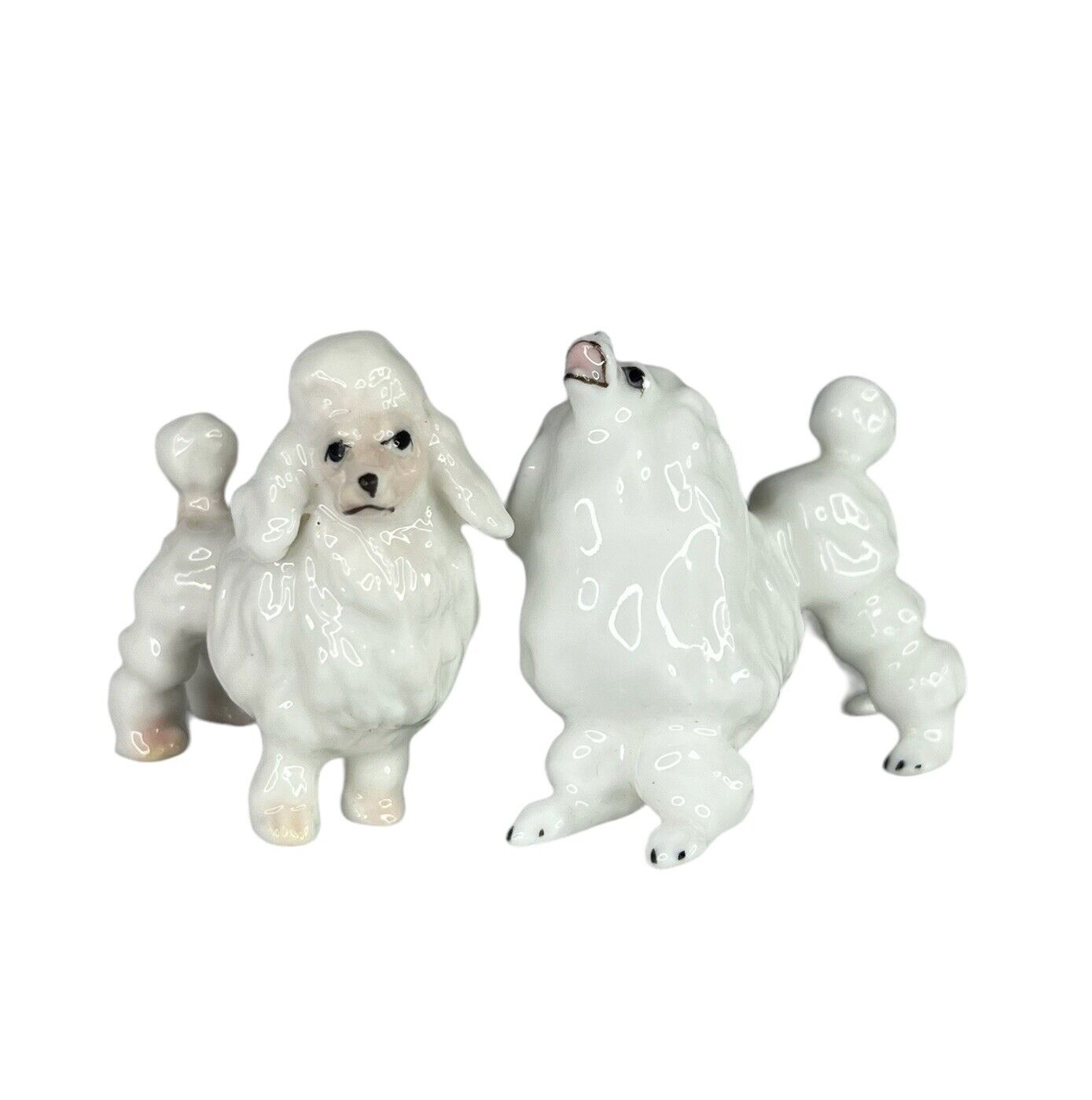 Porcelain Poodle Miniature Dogs Figurines Pair 1.5” Hand Painted Vintage 