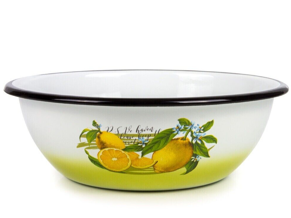Lemon Enamel Bowl Enameled Mixing Bowl Large Plate for Salads Soup Chips 4.2 qt
