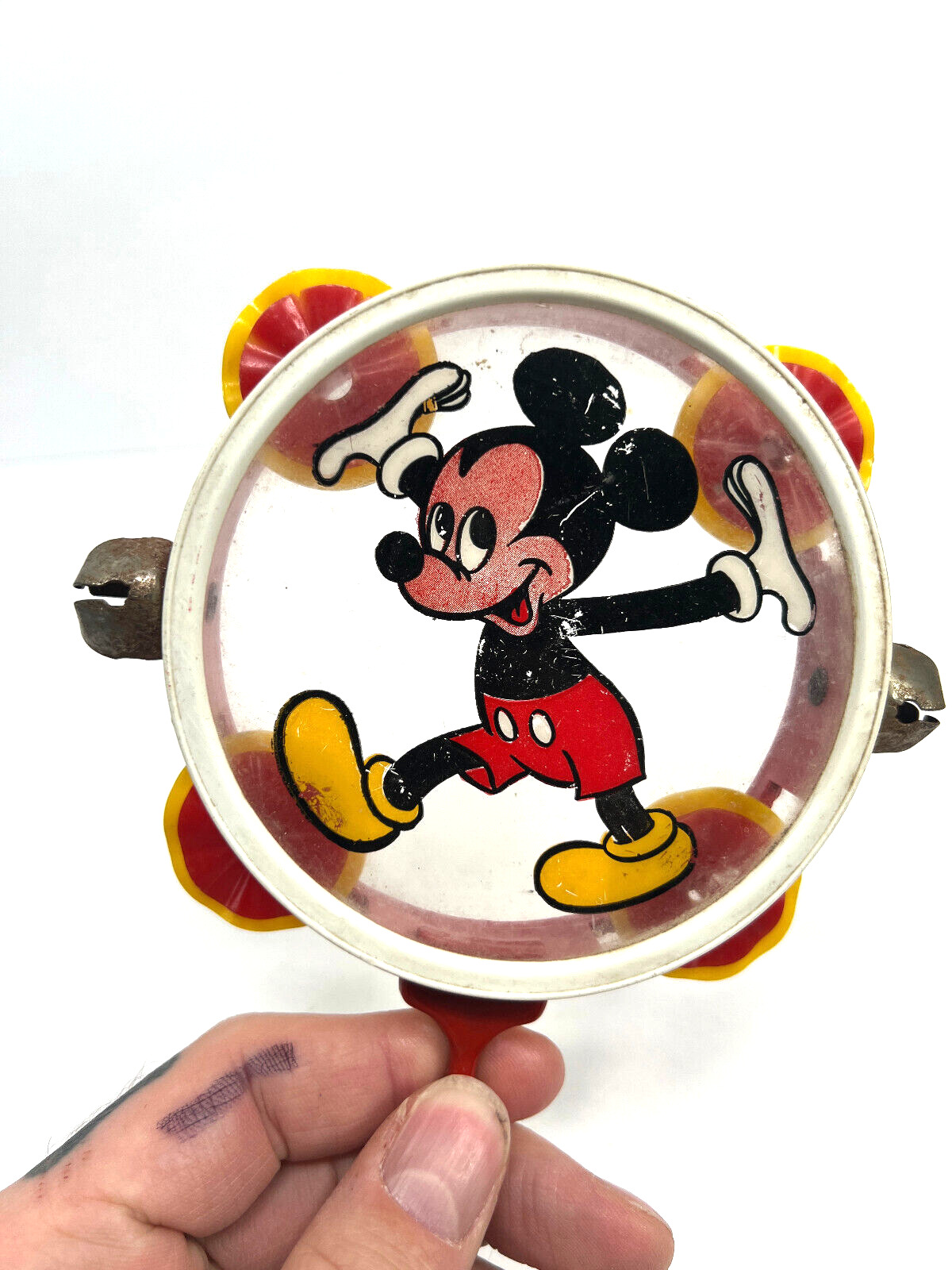 VERY RARE vtg Walt Disney Mickey Mouse toy band tambourine club bell