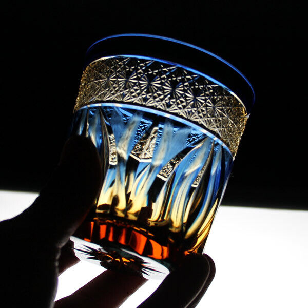 Edo kiriko crystal glass amber lapis lazuli craft man work japan handmade