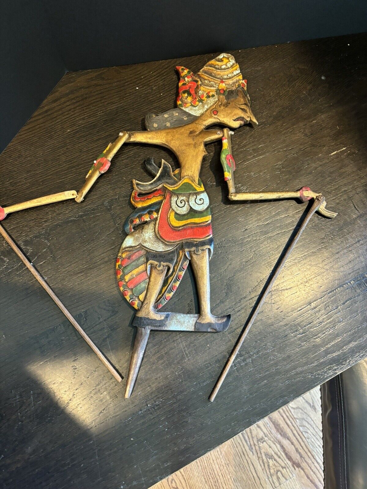Indonesian Wood Painted Shadow Puppet Vintage