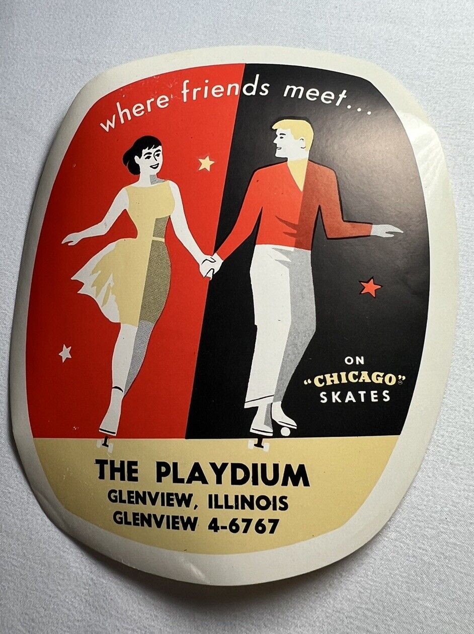 Vintage 1940s Roller Skating Rink Sticker The Playdium Glenview IL Decal Label