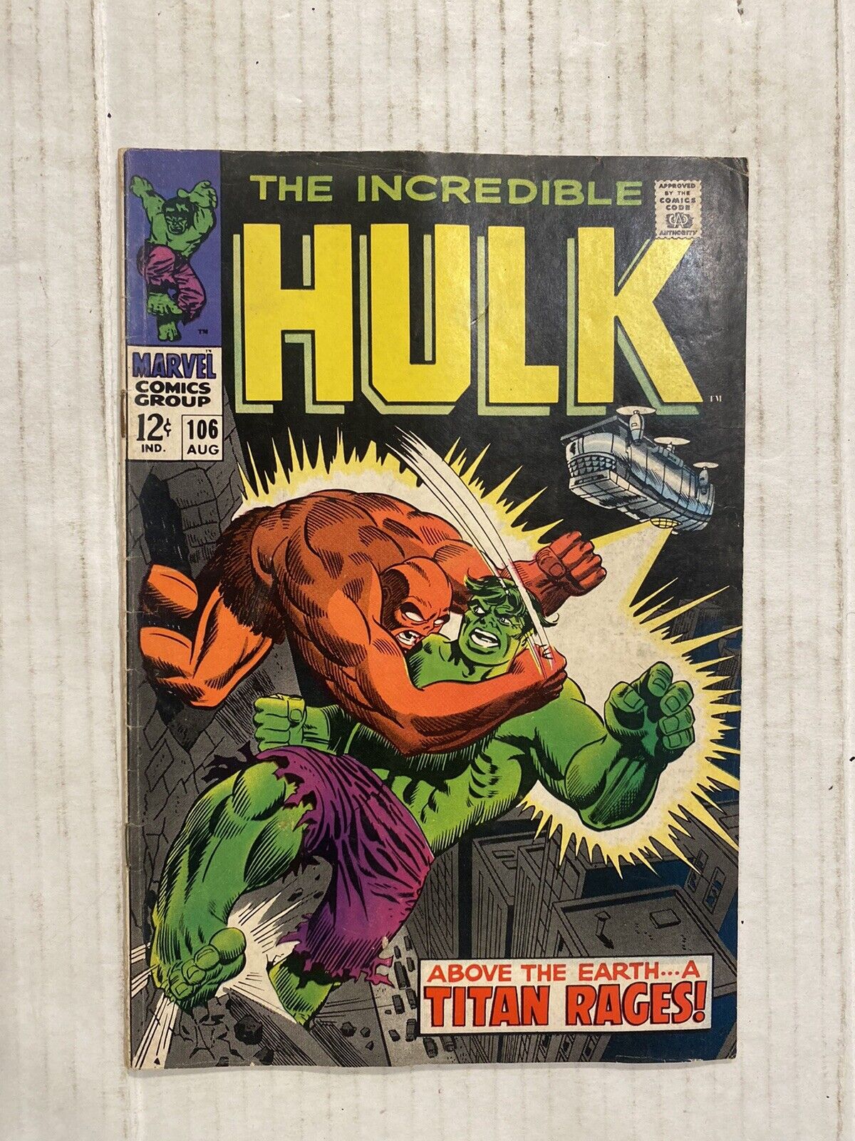 Incredible Hulk #106 2nd Appearance of Missing Link & Death Marvel 1968 