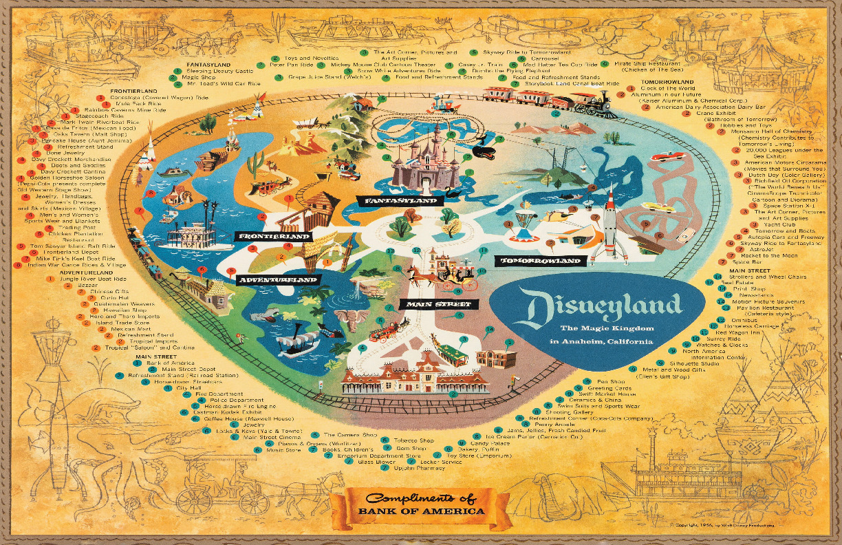 Disneyland Park Magic Kingdom 1956 Map Poster Print Tomorrowland Fantasyland