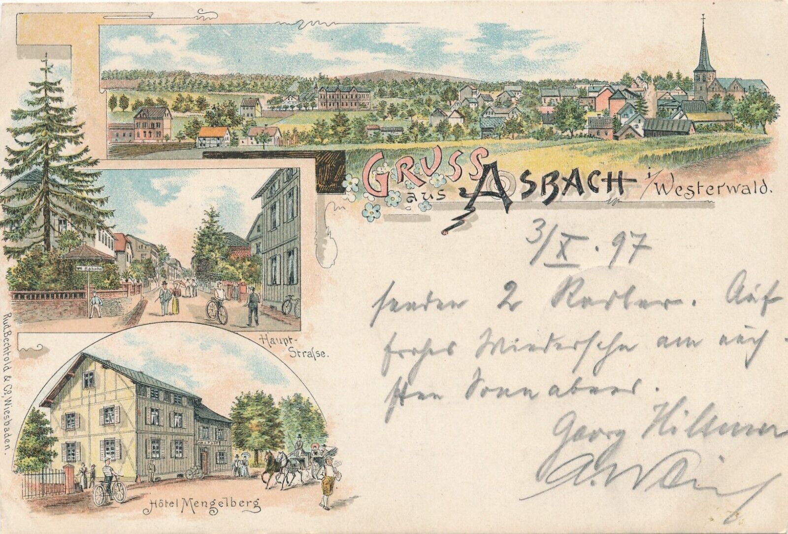 Photo Pk Litho Greeting From Asbach - Hotel Mengelberg X30