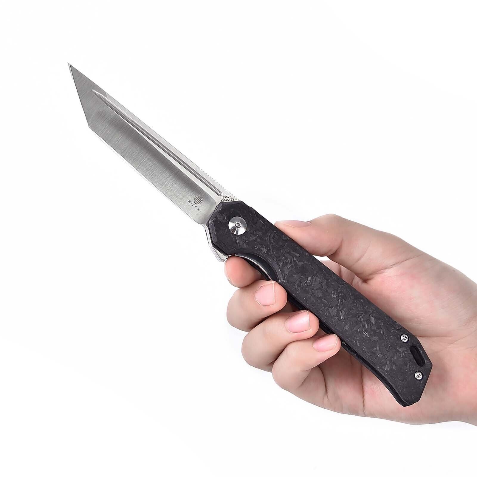 Kizer Begleiter Pocket Knife Carbon Fiber Handle S35VN Tanto Blade Ki4458T3