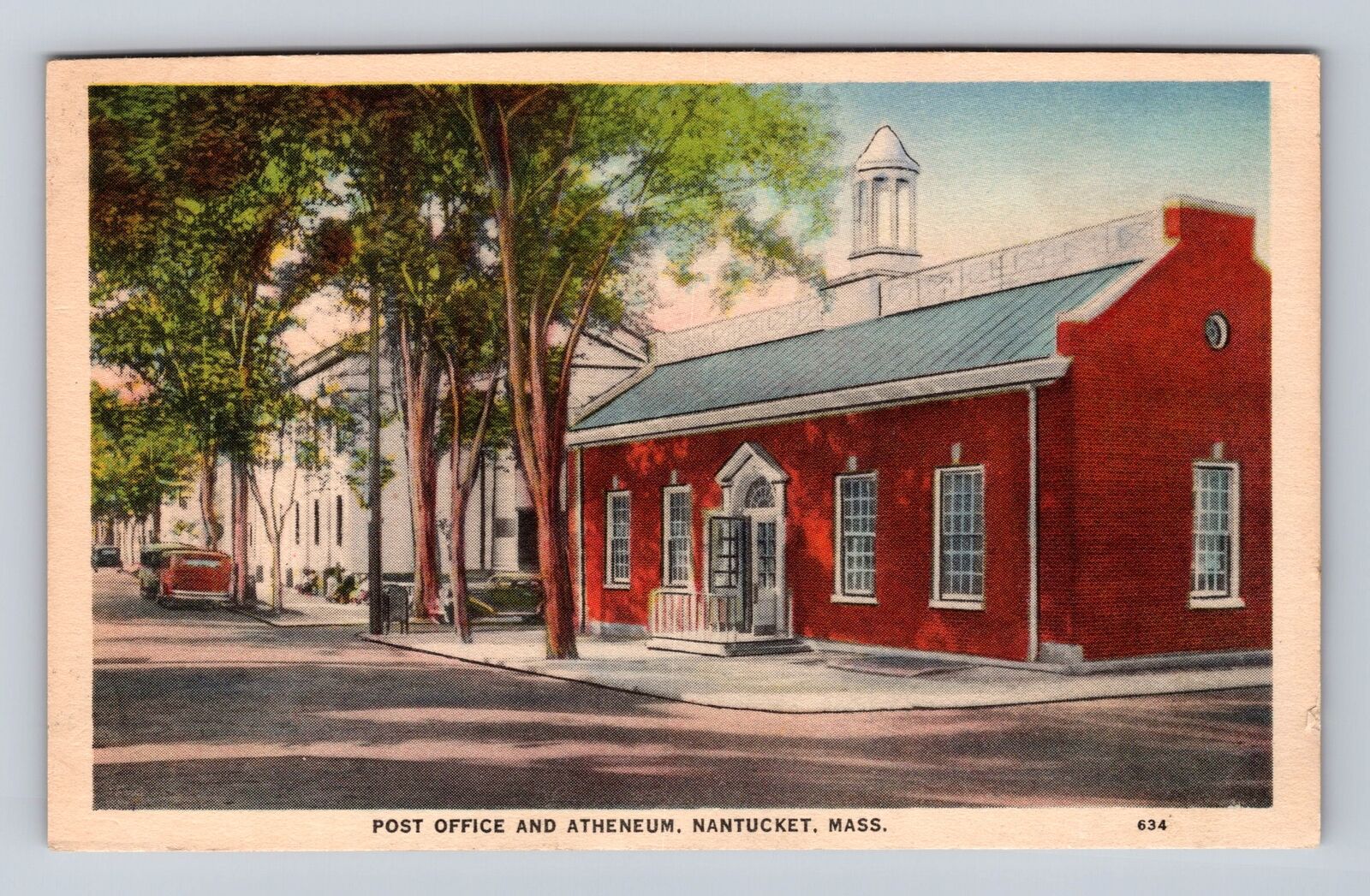 Nantucket MA-Massachusetts, Post Office & Atheneum, Antique Vintage Postcard