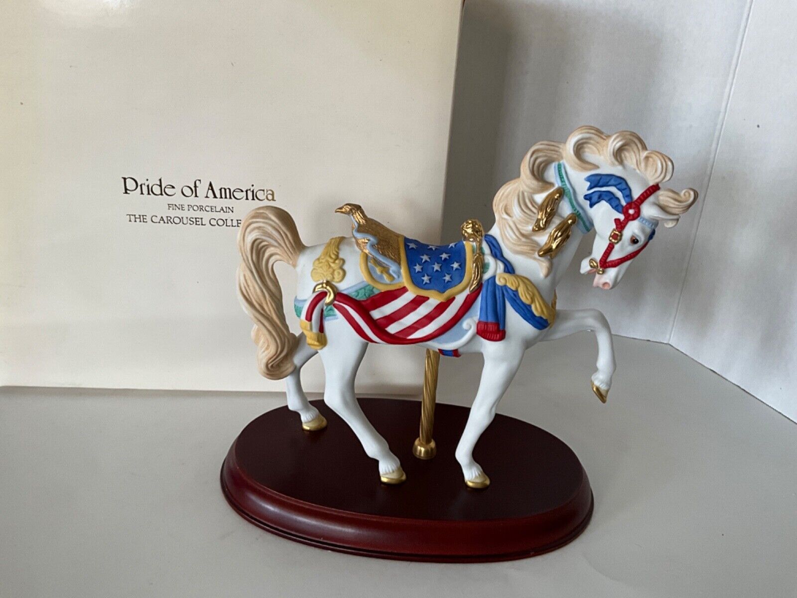 LENOX “Pride of America” USA Flag Porcelain Carousel Horse 24K Gold Trim 1991