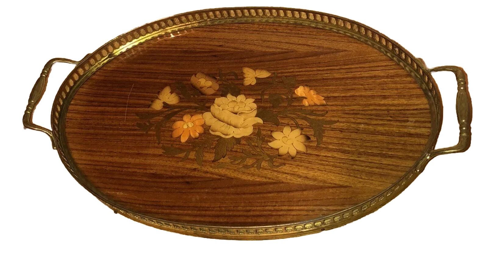 Vintage French Wood inlaid Marquetry Serving tray 1970 Nice