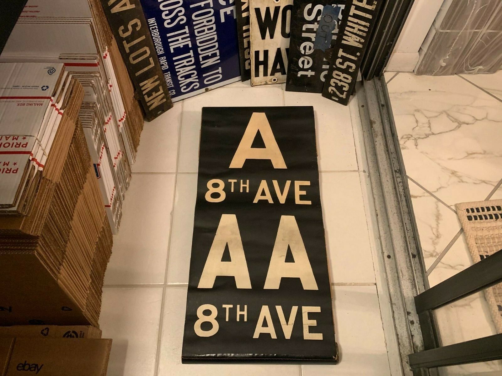VINTAGE NY NYC R1/9 SUBWAY ROLL SIGN A AA 8 AVENUE TIMES SQUARE BLEECKER STREET