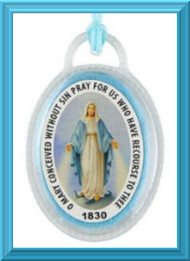 Miraculous Medal Virgin MARY Blessed Mother Laminated Ribbon Badge English NEW