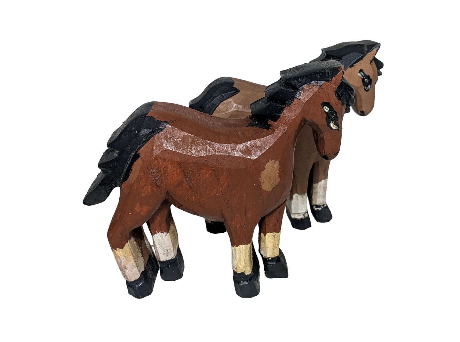 2 Hand Carved Wood Primitive Painted Horses 6\