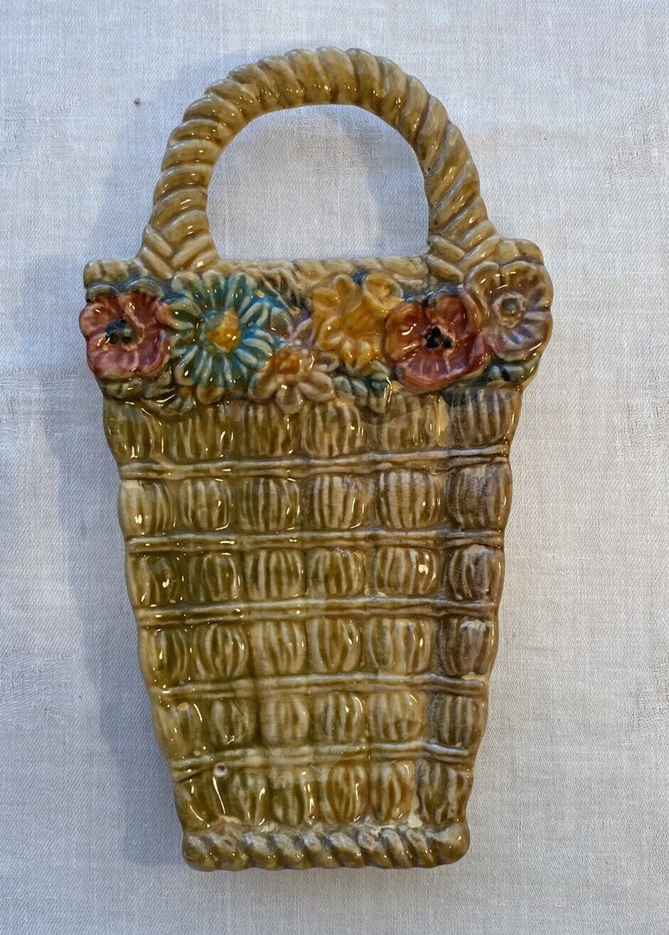 Vintage Italian Pottery Flower Basket Spoon Rest Ceramic Hanging Wall Plate