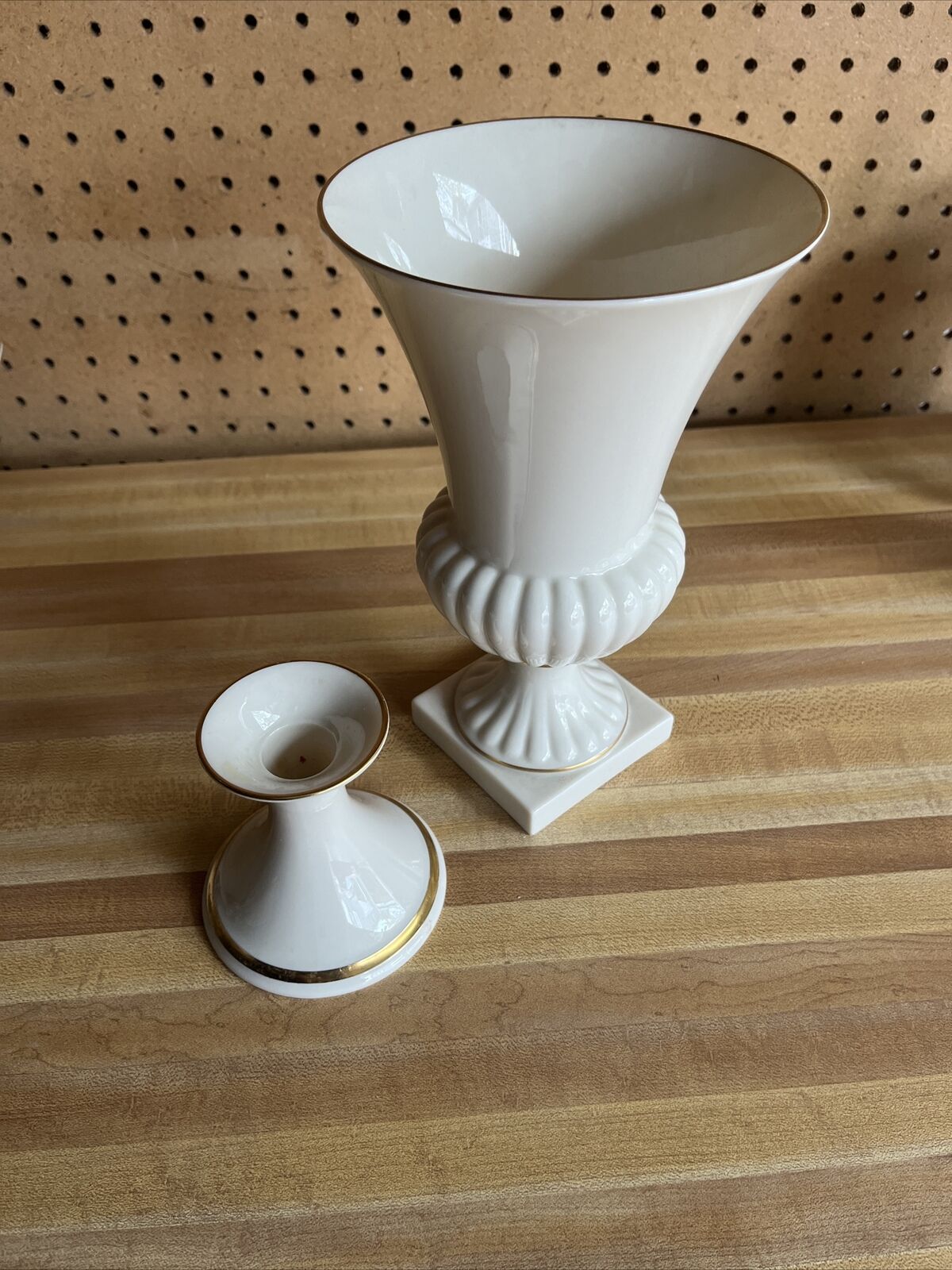 Vintage Lenox Porcelain Trumpet Vase With Gold Trim 91/4” & Small Lenox Vase