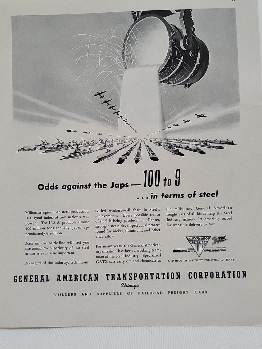 1943 General American Transportation Corporation Fortune WW2 Print Ad Steel