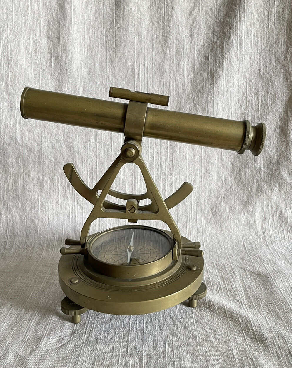 Vintage Brass Theodolite Alidade Telescope Compass - 12 Inches Long (extended)