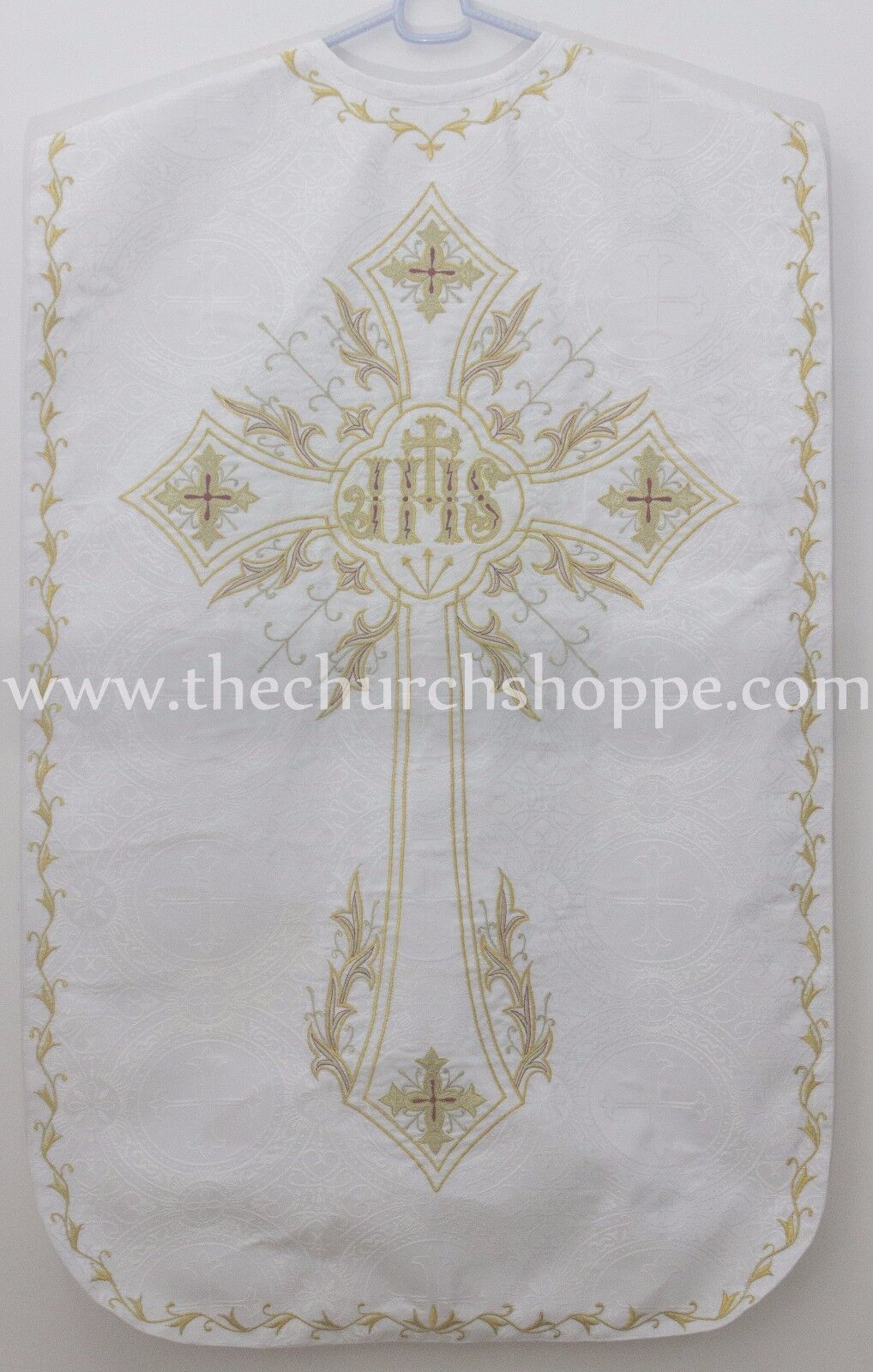 White Roman Chasuble Fiddleback Vestment and 5pcs mass set IHS embroidery NEW 