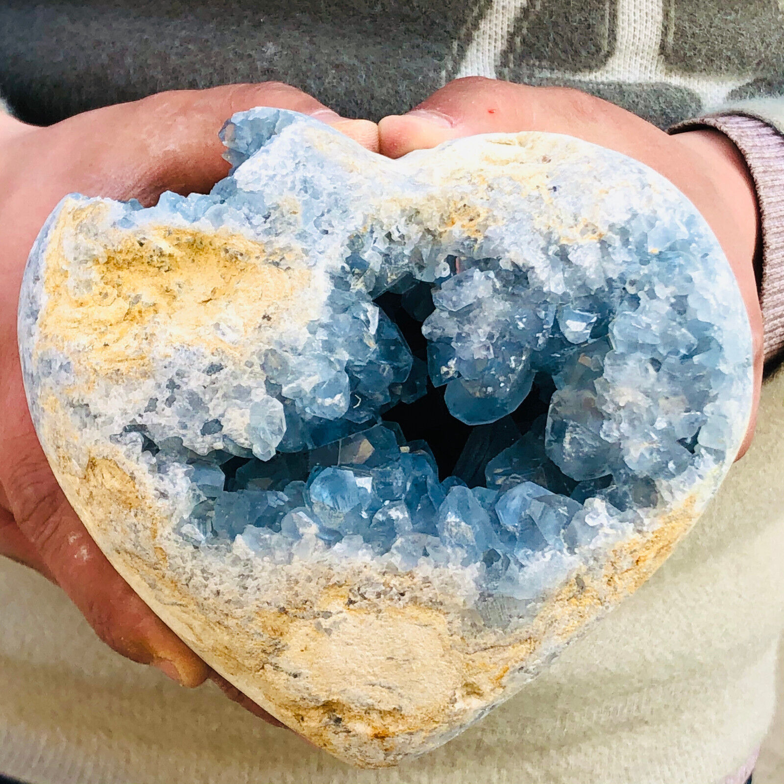 5.86LB Natural blue celestite geode quartz crystal mineral specimen healing