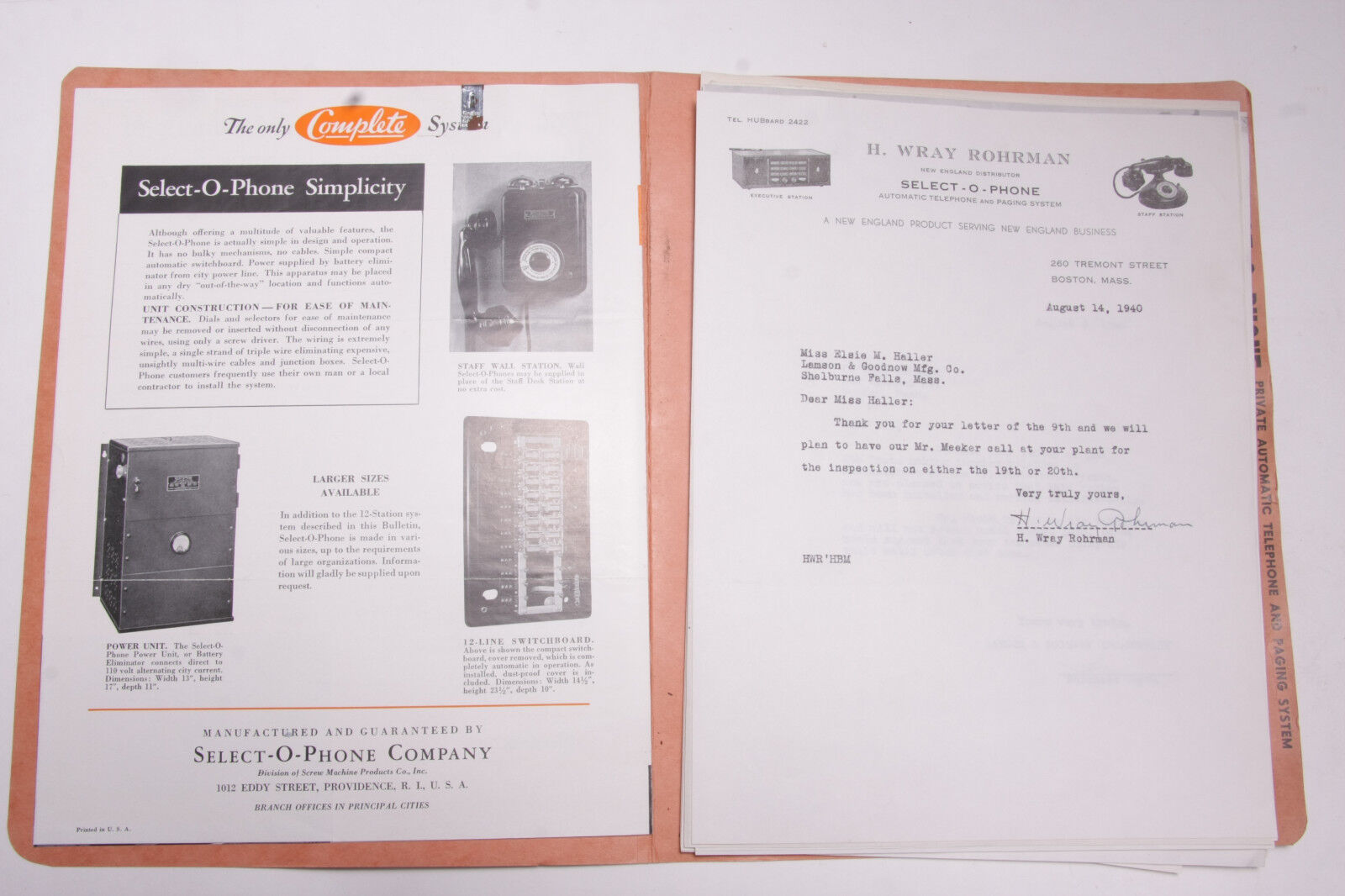 1940 Lamson Goodnow Select O Phone Telephone Paging System File Ephemera P595K