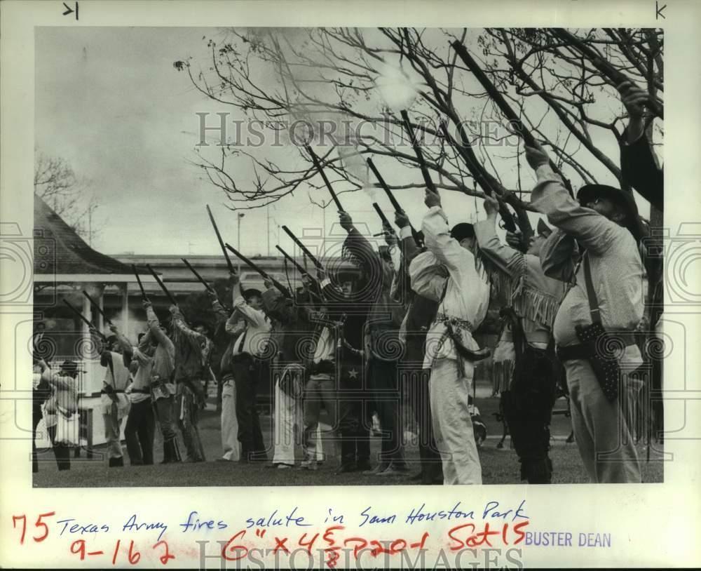 1984 Press Photo Texas Army members fire salute in Sam Houston Park - hcx22216